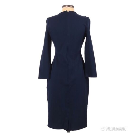 New SABIE Long Sleeve Navy Blue Knit Midi Dress Sheath Office Career Medium - Picture 2 of 10